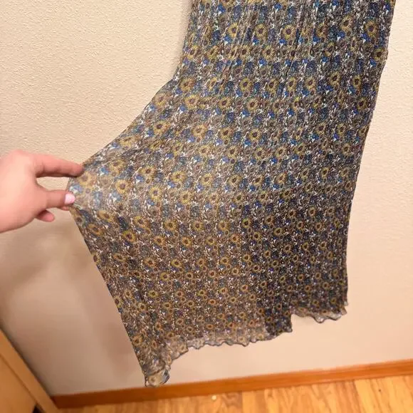 Zara Basic Floral Midi Dress M Sleeveless Boho Ruched Bodice Peasant Cottagecore - Picture 6 of 11